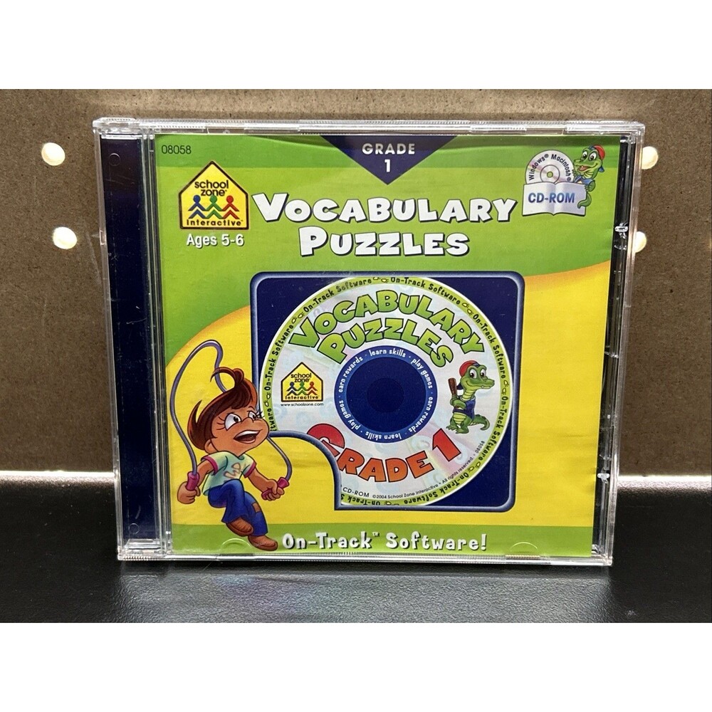 School Zone Vocabulary Puzzles CD-ROM Grade 1 Ages 5-6 Education Kids Software